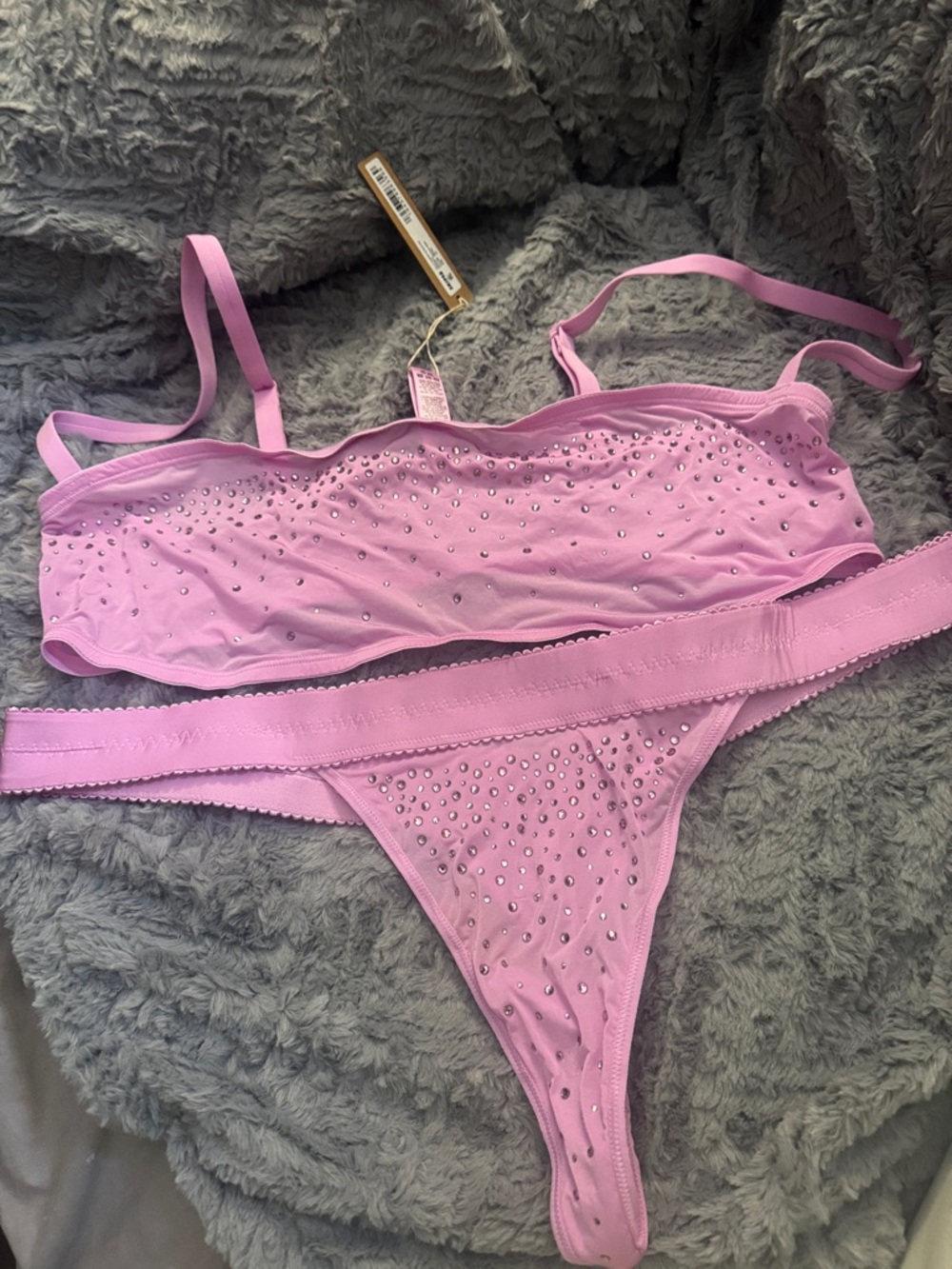 SKIMS Pink Rhinestone Bralette & Thong Set